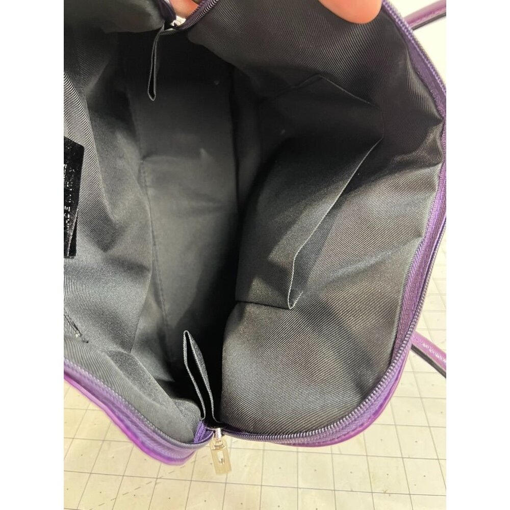 Vera Pelle Italian Purple Plum Leather Shoulder Bag Dual Handles Classic Look - Picture 7 of 8